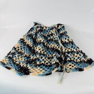 Handmade Knit See Through Drawstring Skirt Blue / Brown / Cream Adjustable